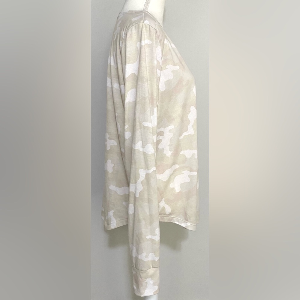 Zelos Womens XL Solid Beige White Camo Long Sleeve Crewneck Top Boho Streetwear - Picture 10 of 12
